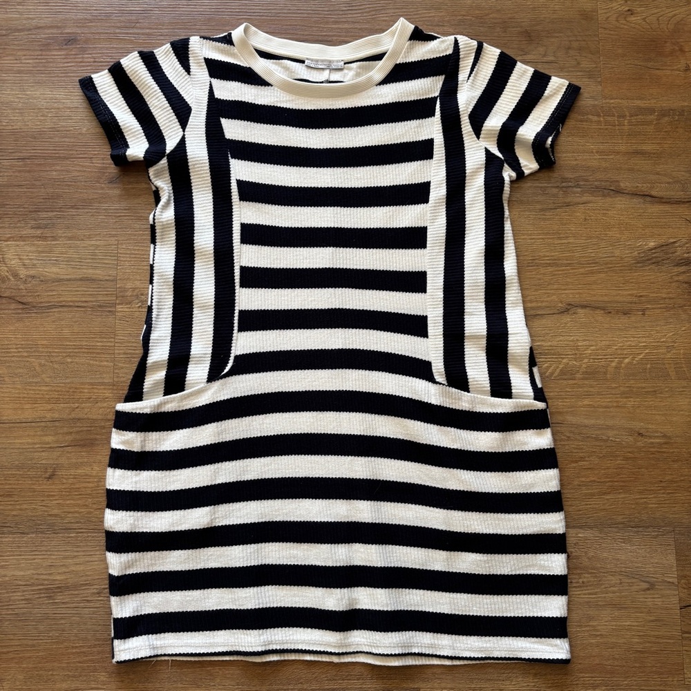 Zara Navy & White Stripe Ribbed Knit Mini Shift Dress Sz. M (b4)